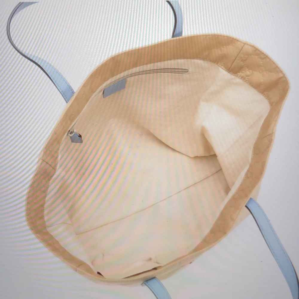 #0212 Gucci GG Beige Canvas & Baby Blue Leather Tote - Picture 6 of 11